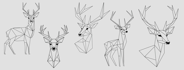 Set vector minimalistic abstract illustration of deer origami, forest animals using simple geometric shapes. Suitable for printing, wallpaper, digital projects. Hand drawn reindeer © Julia