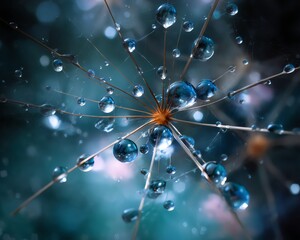 Obraz premium Close-up of delicate droplets on a flower, showcasing beauty and nature's intricacy.