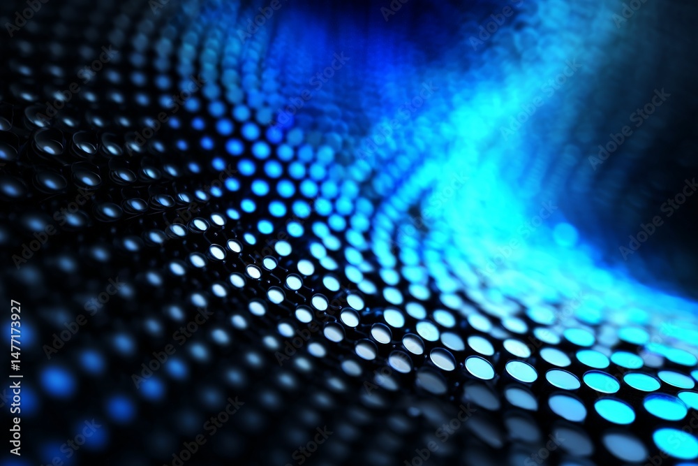Poster vibrant blue and black abstract pattern showcasing light reflections and textures in a modern aesthe