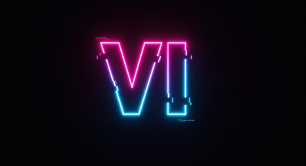 Neon 'VI' Sign: Glitch Art in Pink and Blue