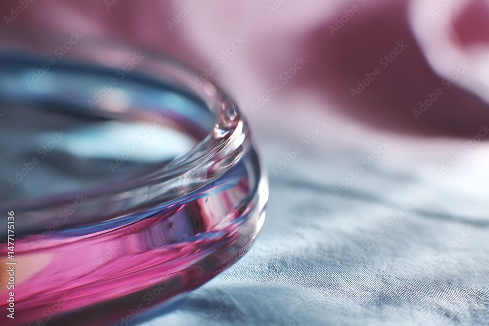 Poster colorful glass bowl on soft fabric background showcases modern design and craftsmanship in a cozy se