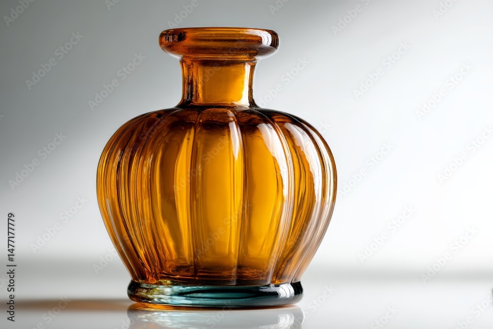Poster beautiful amber glass bottle with elegant design illuminated by soft light in a minimalist setting