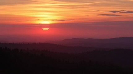 Obraz premium Serene Sunset Over Forest Silhouette with Vibrant Sky Colors