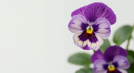 Obraz premium Detailed Purple and White Pansy Flower on White Background Floral Design