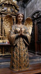 Ornate Angel Statue Praying inside Religious Building Architectural Details