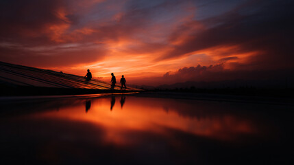 Workers installing solar panels on a roof.