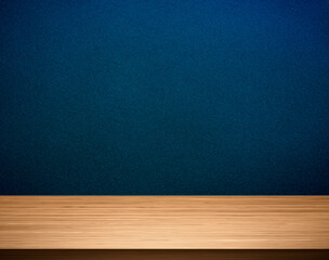 Empty brown wooden table top over blue gradient background