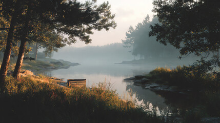 chill morning by lake