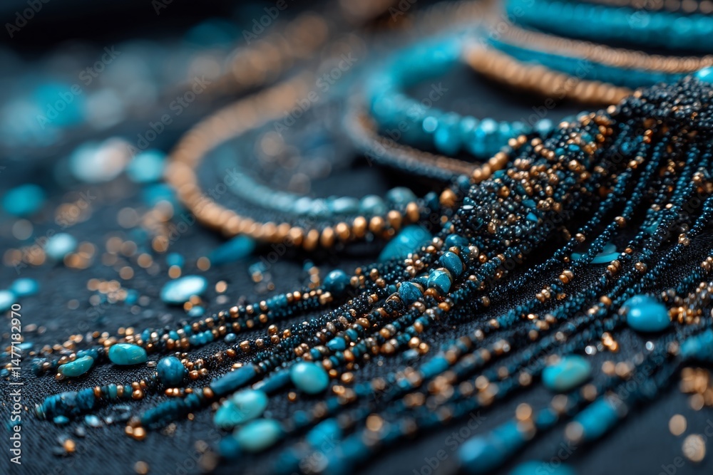 Poster intricate beadwork and embellishments showcase craftsmanship in a vibrant textile display with shade
