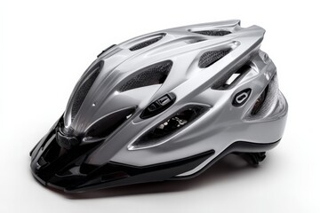 High-quality silver bicycle helmet designed for safety and comfort in cycling activities