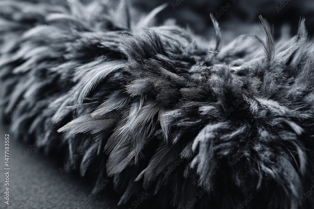 Poster soft black fur texture close up showcasing luxurious fibers and intricate details in a modern settin
