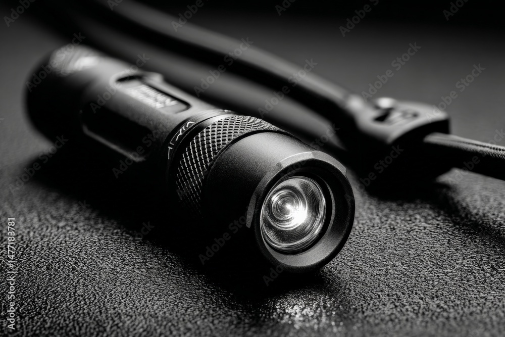 Poster compact and durable flashlight designed for outdoor adventures or emergency use in low-light conditi
