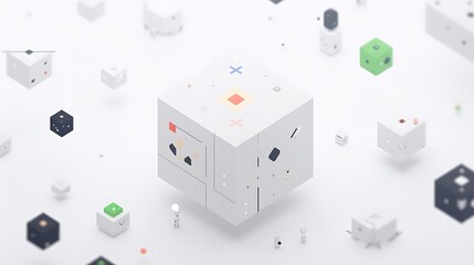 Minimalistic abstract white background with simple geometric cubes arranged in a clean and modern pattern, perfect for a banner design.