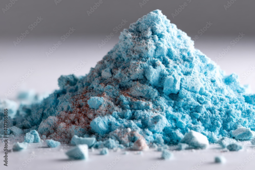 Poster Vibrant blue powder displayed in a mound on a light background showing details of texture and color variations