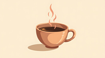 Obraz premium Cup of black coffee illustration in the cream color. Simple americano coffee. Long black coffee. Espresso shot