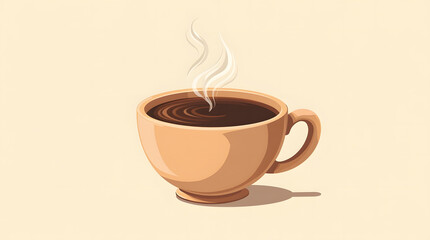 Obraz premium Cup of black coffee illustration in the cream color. Simple americano coffee. Long black coffee. Espresso shot