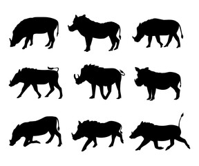 silhouette of sacrificial animals goat and cow on white background