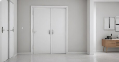 Obraz premium Modern white interior door, sleek handle, closed , modern door, isolated
