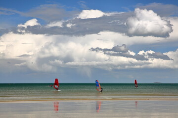 The Grande plage (main beach) of Saint Cast Le Guildo, Brittany, Cotes d'Armor, France, with...
