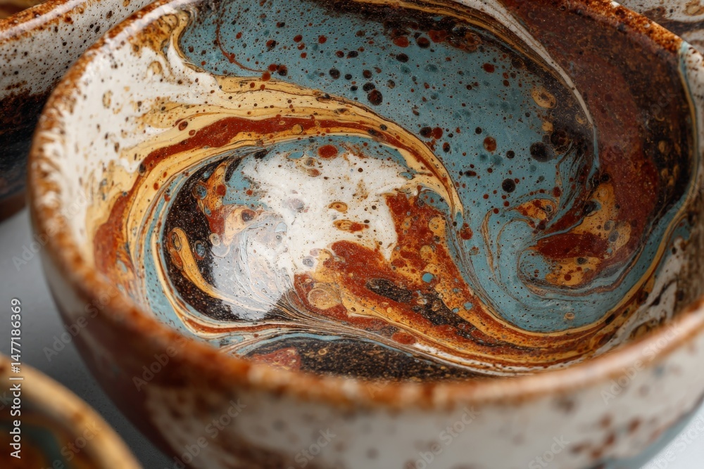 Aufkleber Handcrafted ceramic bowls with unique glaze patterns displayed against a neutral backdrop in a studio setting showcasing artistry and craftsmanship
