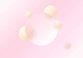 Pastel pink glassmorphism background with soft spheres and a translucent circular panel. Ideal for elegant modern designs.