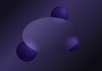 Dark purple glassmorphism background with glowing violet spheres and a translucent oval panel. Suitable for tech, luxury, or modern UI designs.