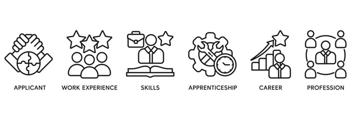 Traineeship icon set vector illustration concept relate to apprenticeship on job training program with icon of applicant, work experience, skills, internship, career, and profession