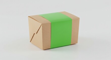 Obraz premium Kraft Box with Lime Green Stripe: Minimalist Packaging Design