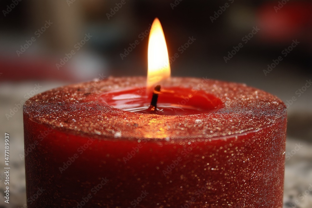 Aufkleber red candle burns bright with shimmering wax, creating a warm ambiance in a cozy setting
