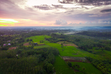 beautiful morning view from Indonesia of mountains and tropical forest