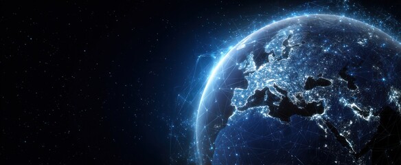 A digital rendering of Earth in space with a glowing blue aura.