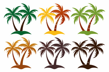 Obraz premium Set of vector silhouettes of coconut tree and palm logo isolated on a white background 