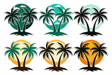 Fototapeta premium Set of vector silhouettes of coconut tree and palm logo isolated on a white background 