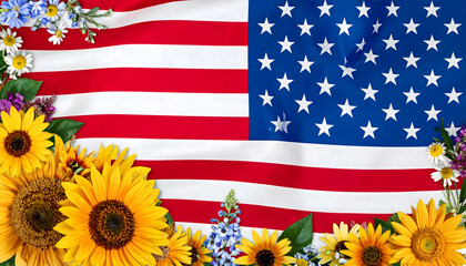 Firefly Graphic Artwork: US Flag with Floral Border