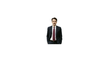 Professional headshot of man in suit and tie for business profile or corporate website branding design on transparent background