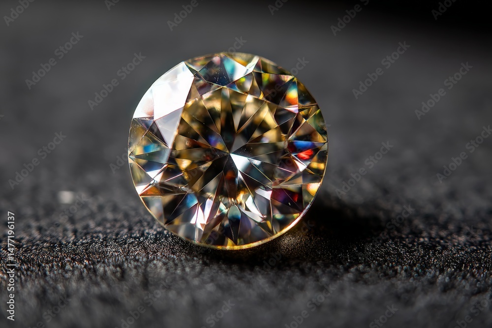 Aufkleber sparkling round cut diamond showcasing brilliant facets and colorful reflections on a dark surface i