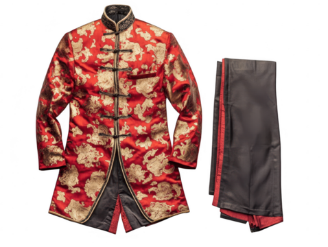 Chinese traditional suit with jacket and pants isolated on transparent background
