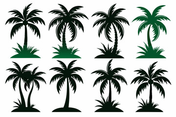 Obraz premium Coconut Tree and Palm Silhouette Logo Design 