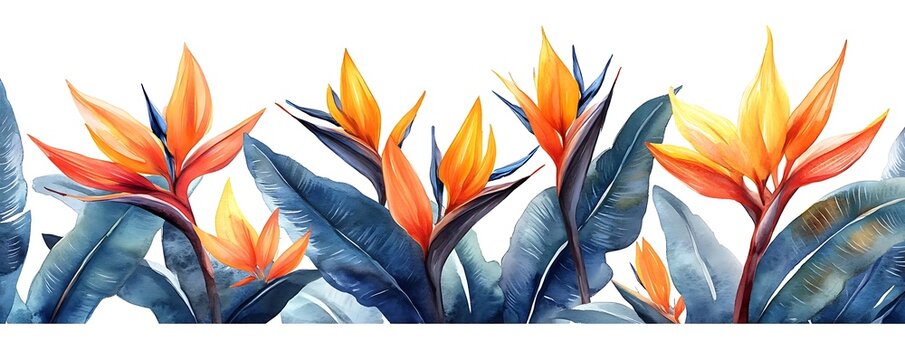 Bird of paradise flowers, tropical border