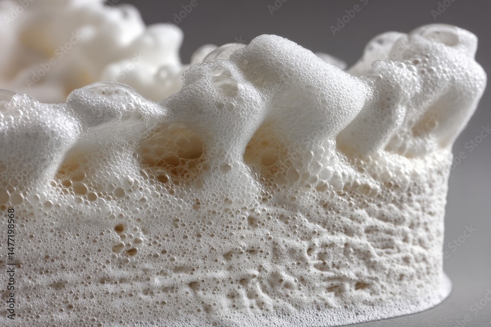 Poster complex foam structure showcases intricate bubbles and textures created during an experimental proce