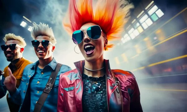 Portrait of attractive punk subculture person, Modern artistic creative people, musicians 