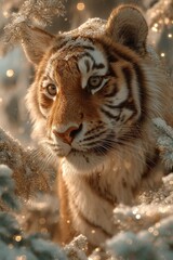 Obraz premium Majestic Siberian Tiger in Winter Wonderland Snow Scene A beautiful close up