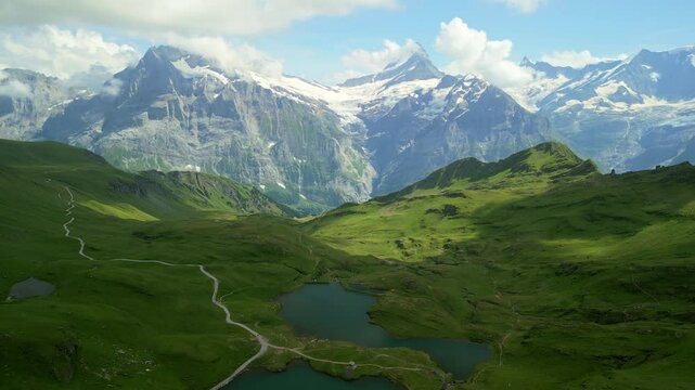 4k Aerial footage of switzerland alps mountains in the grindelwald Faulhorn area, beautiful stunning landscape of mountain.