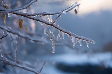 Obraz premium Winter's clarity shines through the frozen morning, where blades of grass sparkle and the air is filled with quiet strength.