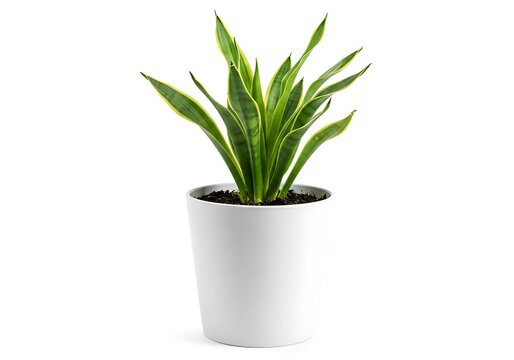 A snake plant in a white pot on a white background