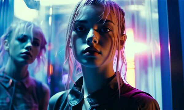 Portrait of attractive punk subculture person, Modern artistic creative people, musicians 