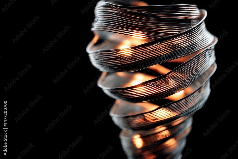 Poster twisted wire sculpture illuminated by warm light showcases artistic craftsmanship and intricate desi