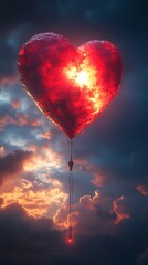 Fototapeta premium Fiery Heart Floating in Dusk Sky High Resolution Illustration