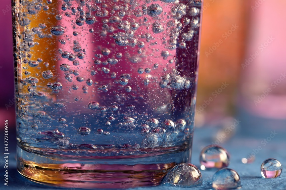 Aufkleber bright bubbles rise in a glass of sparkling beverage on a vibrant table setting at a summer gatherin