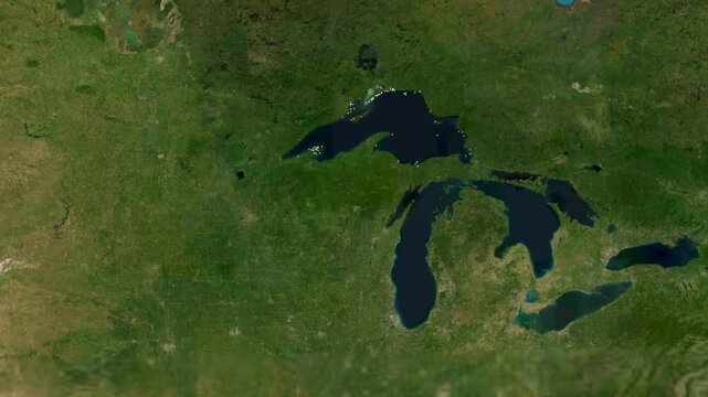Animated Map of Lake Superior in North America Continent Footage
